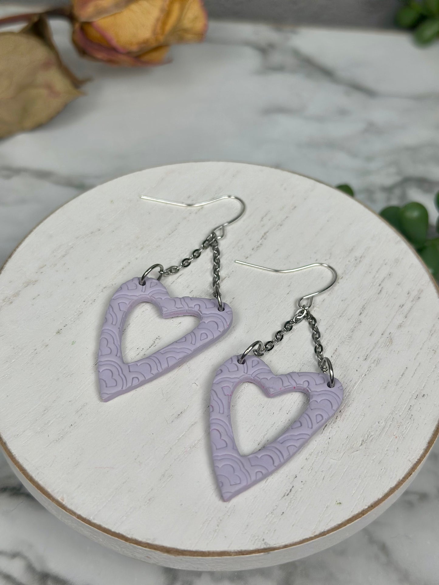 Open Heart Dangles with Lace Texture