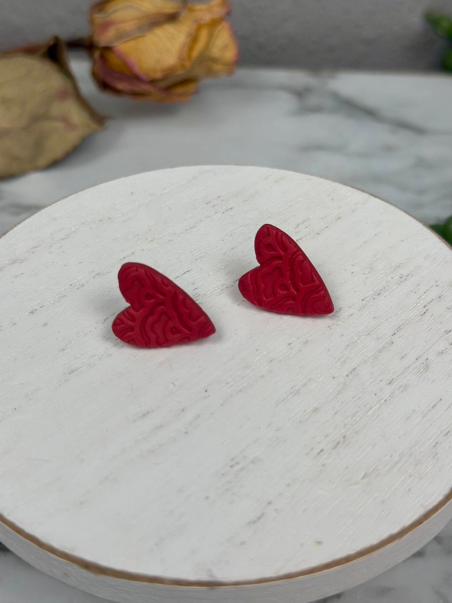Heart Studs with Lace Texture